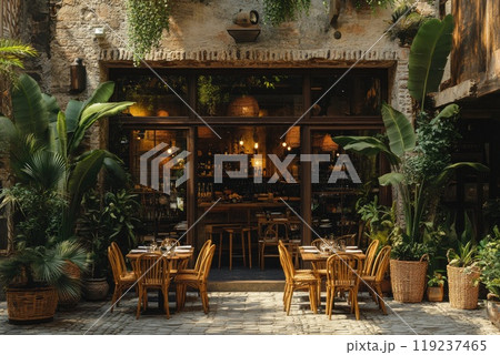 Restaurant with open facade is waiting for customers on sunny summer day 119237465