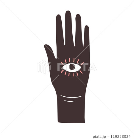 Magic hand with esoteric element. Halloween holiday element. Flat style illustration Magic hand with esoteric element. Halloween holiday element. Flat style illustration 119238024