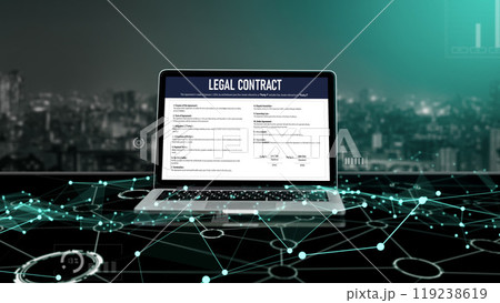 Digital legal contract provide terms and conditions document snugly on screen 119238619