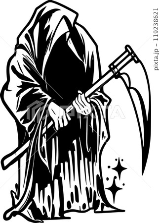 simple black graphic drawing reaper of death without background, isolated element, logo 119238621