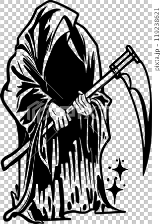simple black graphic drawing reaper of death without background, isolated element, logo 119238621
