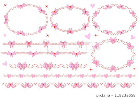 Cute coquette Vintage hand drawn victorian frames set with bows elements. Luxury wedding frames borders, Baroque ornament. Vector illustration 119238659