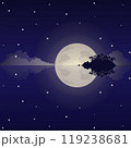 silhouette of a tropical island in the ocean against the background of the moon and night stars in the sky. Vector illustration 119238681