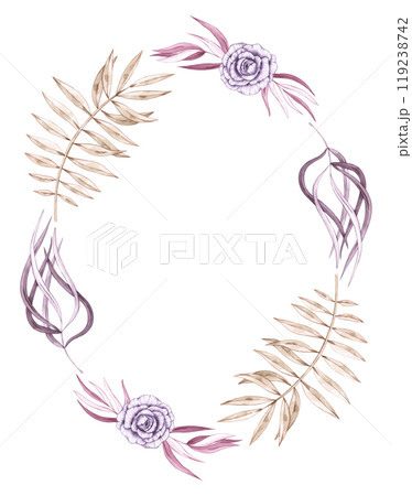 Watercolor tropical boho wreath with flowers 119238742