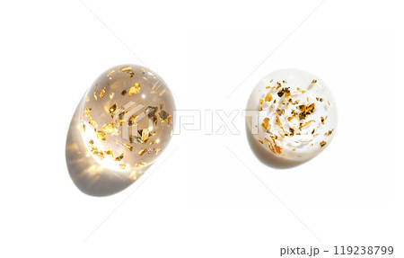 Luxurious white cream with gold leaf flakes on white background - skincare 119238799