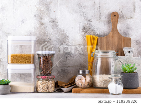 Kitchen counter top with cutting board 119238820
