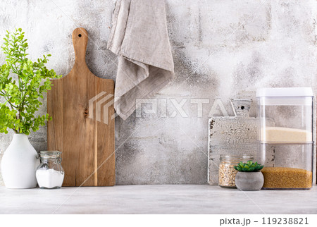 Kitchen counter top with cutting board 119238821