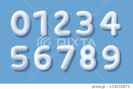 3D numbers. White snow font. Balloon alphabet design. Birthday party elements. Realistic sale and anniversary icons. Typography letters. Birthday decoration. Vector numeral signs set 3D numbers. White snow font. Balloon alphabet design. Birthday party elements. Realistic sale and anniversary icons. Typography letters. Birthday decoration. Vector numeral signs set 119238973