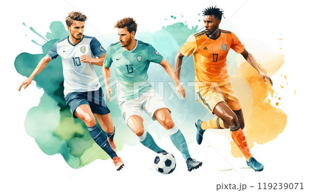 水彩画風ドリブルするサッカー選手イラスト 水彩画風ドリブルするサッカー選手イラスト 119239071