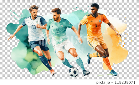 水彩画風ドリブルするサッカー選手イラスト 水彩画風ドリブルするサッカー選手イラスト 119239071