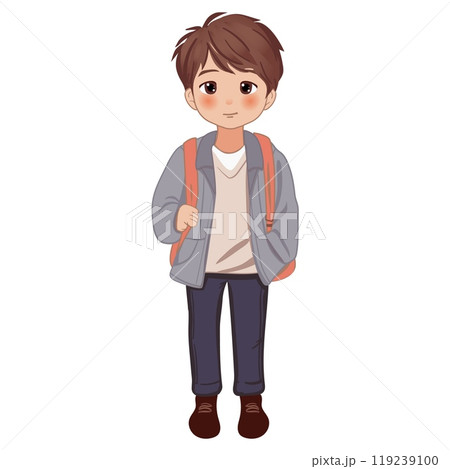 Cute school little cartoon boy with school backpack vector illustration 119239100