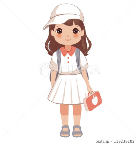 Cute school little cartoon girl with school backpack 119239102