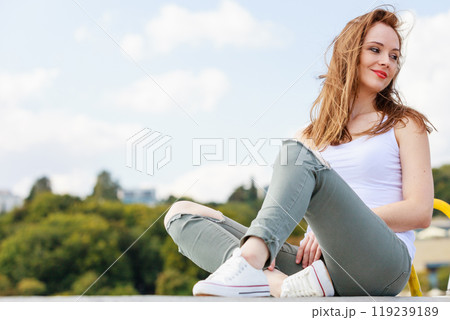 Girl casual clothing relaxing outdoor 119239189