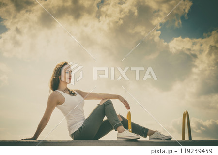 Girl casual clothing relaxing outdoor 119239459