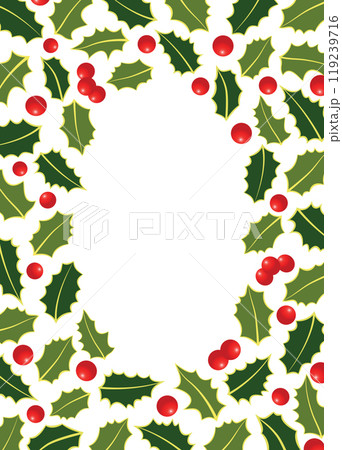 Holiday Card and Invitation Template with Holly Leaves and Berries. Vector Oval Frame Background Holiday Card and Invitation Template with Holly Leaves and Berries. Vector Oval Frame Background 119239716