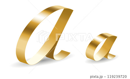 Golden Ribbon A Letters with Shadows. Vector Alphabet Signs Isolated on White Background 119239720