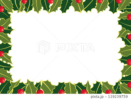 Christmas Holiday Frame Template for Card and Invitation with Holly Leaves and Berries. Vector Background 119239759