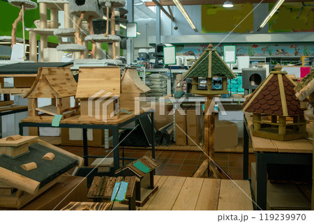 Birdhouses in the Garden Center in a German city or maybe In English cities Birdhouses in the Garden Center in a German city or maybe In English cities 119239970