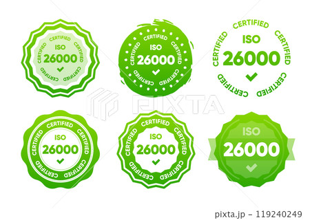 26000 Iso certified standarts collection. International Organization for Standardization stamp. Vector illustration. 26000 Iso certified standarts collection. International Organization for Standardization stamp. Vector illustration. 119240249