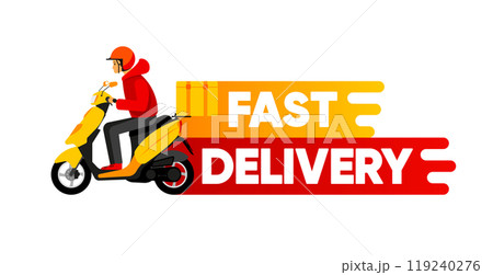 Fast Delivery service concept. Courier and fast delivery inscription. Express, fast, free delivery. Vector illustration. 119240276
