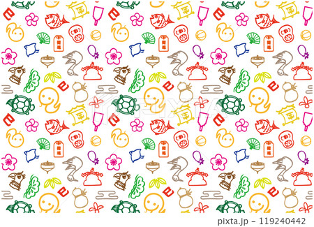 2025年 巳年 縁起物と巳のパターン柄  119240442