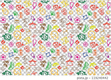 2025年 巳年 縁起物と巳のパターン柄  119240442