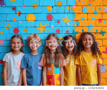 A collage template for school events with group photos and fun elements 119242602