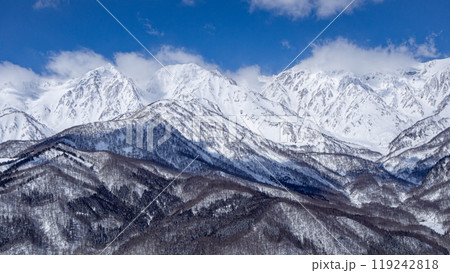 快晴の空と冠雪の北アルプス 長野県白馬村 快晴の空と冠雪の北アルプス 長野県白馬村 119242818