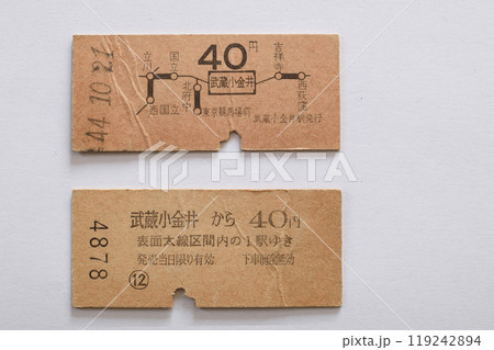昭和の国鉄切符　硬券　昭和44年武蔵小金井駅発行　切符資料裏表　 119242894