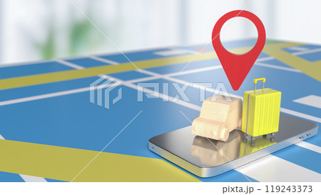 The Car and check point on mobile phone for travel or applications concept 3d rendering. 119243373