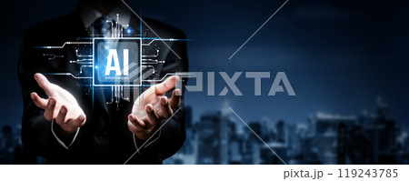 Human interact with AI artificial intelligence brain process generative AI FaaS 119243785