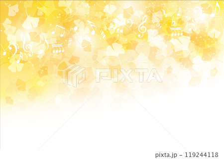 音符と秋をイメージしたイチョウの葉の舞い（紅葉） 119244118