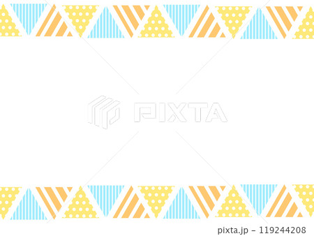 背景　柄のついた三角　上下の枠　オレンジと水色 119244208