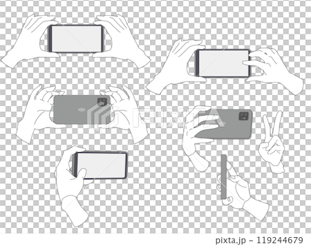 スマホのカメラを操作する手のイラスト素材モノクロタイプセット 119244679