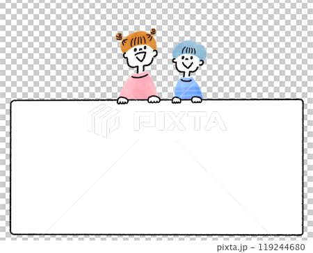 Illustration of a boy and girl holding a signboard Whiteboard Illustration of a boy and girl holding a signboard Whiteboard 119244680