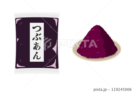 パックに入ったつぶあんと皿に乗せたつぶあんのイラスト 119245006