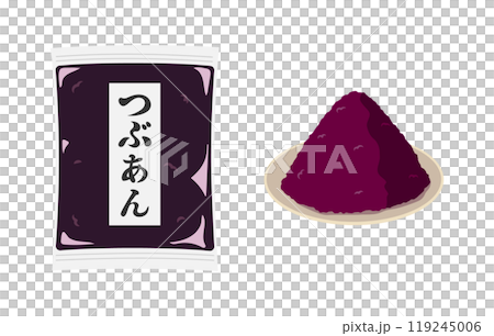 パックに入ったつぶあんと皿に乗せたつぶあんのイラスト 119245006