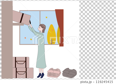 A young woman changing clothes Illustration of a room 119245415