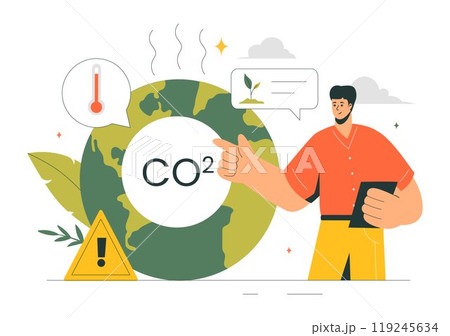 Carbon Dioxide or CO2 Vector Illustration Emphasizing the Importance of Saving Planet Earth from Climate Change in a Flat Cartoon Background 119245634