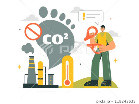 Carbon Dioxide or CO2 Vector Illustration Emphasizing the Importance of Saving Planet Earth from Climate Change in a Flat Cartoon Background Carbon Dioxide or CO2 Vector Illustration Emphasizing the Importance of Saving Planet Earth from Climate Change in a Flat Cartoon Background 119245635