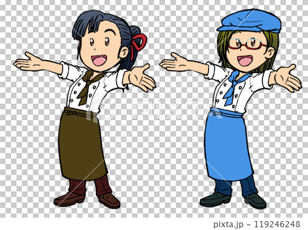 笑顔で両手を広げるコックコートの女性4 笑顔で両手を広げるコックコートの女性4 119246248