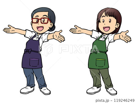 笑顔で両手を広げるカフェ店員の女性4 笑顔で両手を広げるカフェ店員の女性4 119246249