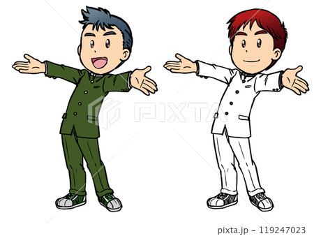 笑顔で両手を広げる学生服の男性3 119247023
