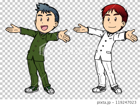 A man in a school uniform smiling and spreading his arms 3 119247023