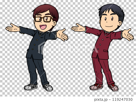 A man in a school uniform smiling and spreading his arms 2 119247030