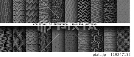 Geometric set of seamless black and gray patterns. Simple vector graphics 119247152
