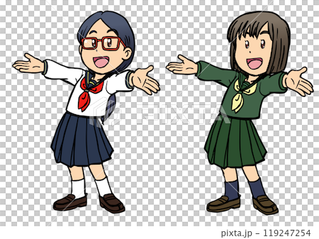 A girl in a sailor suit smiling and spreading her arms 9 119247254