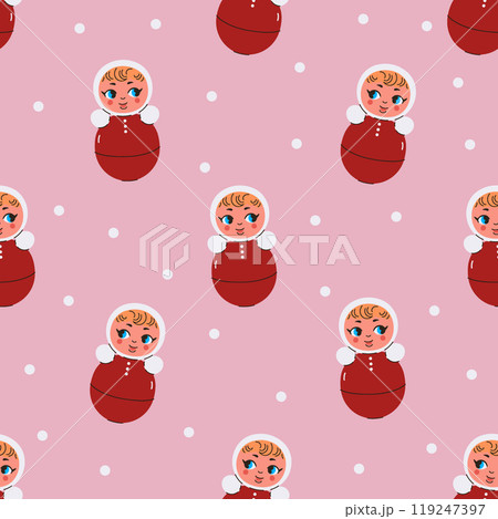 Seamless pattern of cute soviet tumbler dolls. Vector graphics. Seamless pattern of cute soviet tumbler dolls. Vector graphics. 119247397