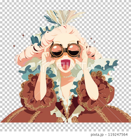 Marie Antoinette looking excitedly through binoculars 119247564