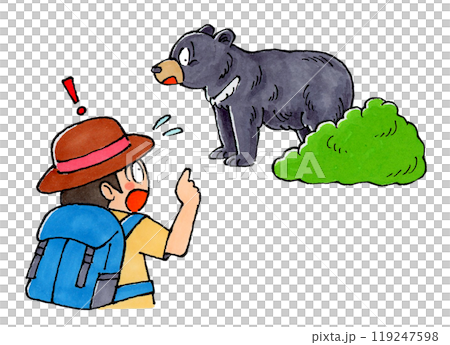 子供のツキノワグマに遭遇した男性 119247598